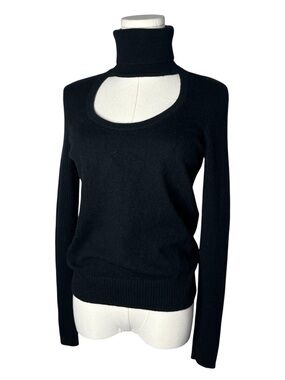 Diane Von Furstenberg Black Wool Cashmere Gracey Turtleneck Cutout Sweater